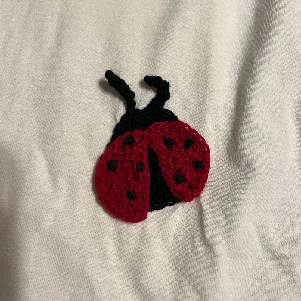 Hand Crafted Ladybug Dress with Matching Purse Crochet Red around White T Shirt - Picture 3 of 14